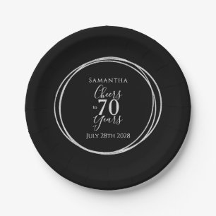 70e Verjaardag Zwart Zilver Proost 70 Jaar Feest Papieren Bordje