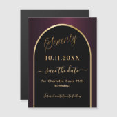 70e verjaardag zwarte bordeaux Save the Date magne (Voorkant / Achterkant)