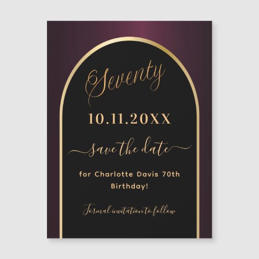 70e verjaardag zwarte bordeaux Save the Date magne (Voorkant)