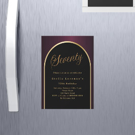 70e verjaardag zwarte Bourgondische gouden boog lu Magnetische Uitnodiging