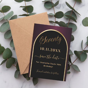 70e verjaardag zwarte Bourgondische gouden boog Save The Date