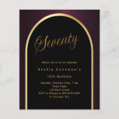 70e verjaardag zwarte Bourgondische gouden boog ui (Voorkant)