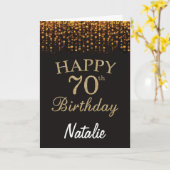 70e verjaardag zwarte en Gold Glitter Card Kaart (Gele Bloem)