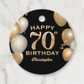 70e verjaardag Zwarte en gouden ballonnen Bedankjes Labels (Voorkant)
