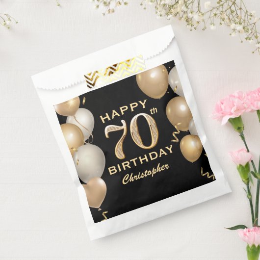70e verjaardag Zwarte en gouden ballonnen Bedankzakje (Gezegeld)