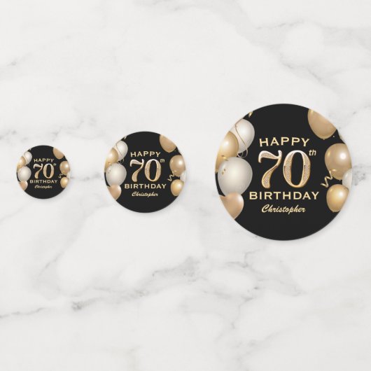 70e verjaardag Zwarte en gouden ballonnen Confetti (Achterkanten)