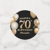 70e verjaardag Zwarte en gouden ballonnen Confetti (Kleine voorkant)