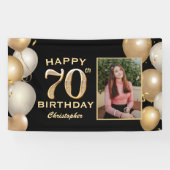 70e verjaardag Zwarte en gouden ballonnen Foto Spandoek (Horizontaal)