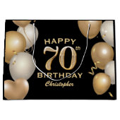 70e verjaardag Zwarte en gouden ballonnen Groot Cadeauzakje (Voorkant)