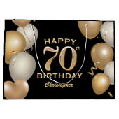 70e verjaardag Zwarte en gouden ballonnen Groot Cadeauzakje (Achterkant)