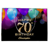 70e verjaardag Zwarte en gouden ballonnen Groot Cadeauzakje (Achterkant)