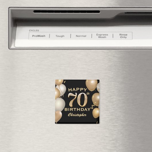 70e verjaardag Zwarte en gouden ballonnen Magneet (Insitu (Vaatwasser))