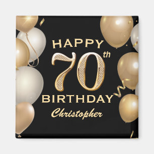 70e verjaardag Zwarte en gouden ballonnen Magneet