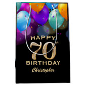 70e verjaardag Zwarte en gouden ballonnen Medium Cadeauzakje (Voorkant)