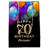 70e verjaardag Zwarte en gouden ballonnen Medium Cadeauzakje (Achterkant)