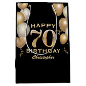70e verjaardag Zwarte en gouden ballonnen Medium Cadeauzakje (Voorkant)
