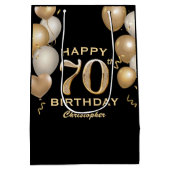 70e verjaardag Zwarte en gouden ballonnen Medium Cadeauzakje (Achterkant)