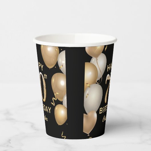 70e verjaardag Zwarte en gouden ballonnen Papieren Bekers (Links)