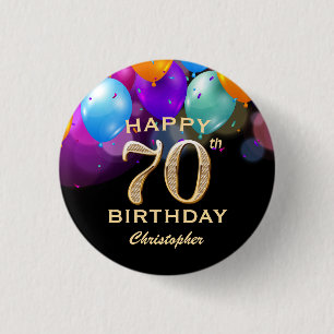 70e verjaardag Zwarte en gouden ballonnen Ronde Button 3,2 Cm