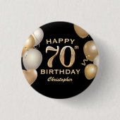 70e verjaardag Zwarte en gouden ballonnen Ronde Button 3,2 Cm (Voorkant)