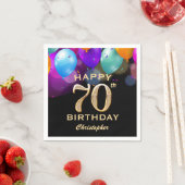 70e verjaardag Zwarte en gouden ballonnen Servet (Insitu)
