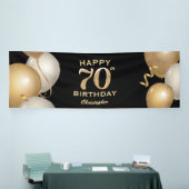 70e verjaardag Zwarte en gouden ballonnen Spandoek (Beurs)