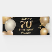 70e verjaardag Zwarte en gouden ballonnen Spandoek (Horizontaal)