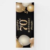 70e verjaardag Zwarte en gouden ballonnen Spandoek (Verticaal)
