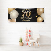 70e verjaardag Zwarte en gouden ballonnen Spandoek (Insitu)