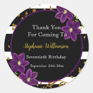 70e verjaardag   Zwarte en gouden Bedankt Ronde Sticker