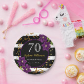 70e verjaardag | Zwarte en gouden glitter Papieren Bordje (Feest)