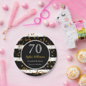 70e verjaardag | Zwarte en gouden glitter Papieren Bordje (Feest)