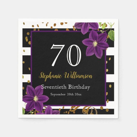 70e verjaardag | Zwarte en gouden glitter Servet (Voorkant)