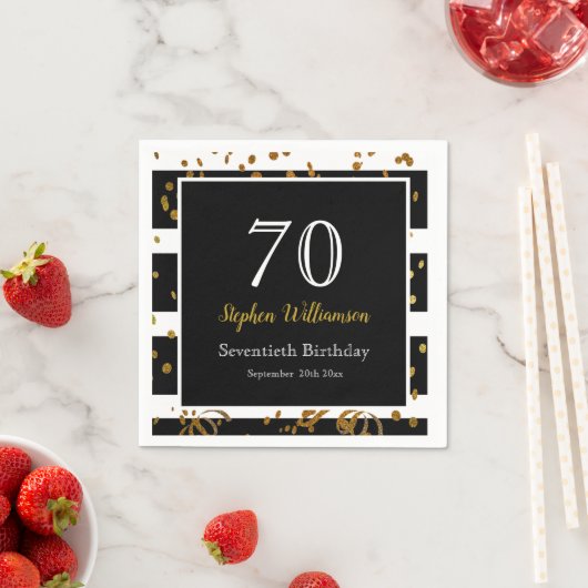 70e verjaardag | Zwarte en gouden glitter Servet (Insitu)