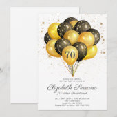 70e verjaardag zwarte en goudglitteruitnodiging kaart (Voorkant / Achterkant)