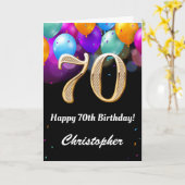 70e verjaardag zwarte en goudkleurige ballonnen kaart (Gele Bloem)