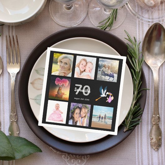 70e verjaardag zwarte foto collage naam servet