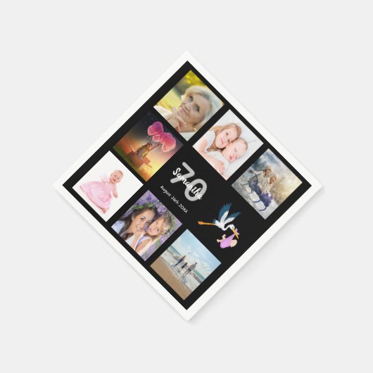 70e verjaardag zwarte foto collage naam servet (Hoek)