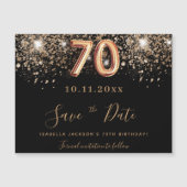 70e verjaardag zwarte glitter sparen de date magne (Voorkant)