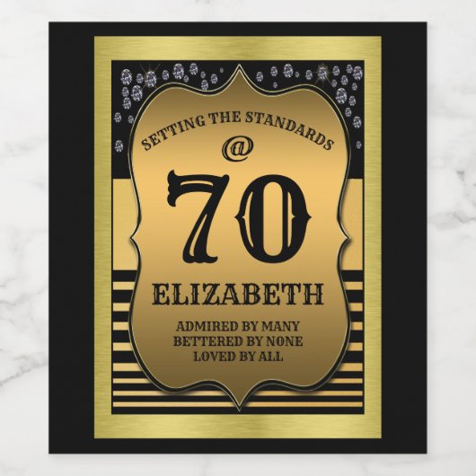 70e verjaardag Zwarte & Gold-standaarden Wijn Etiket (Enkel label)