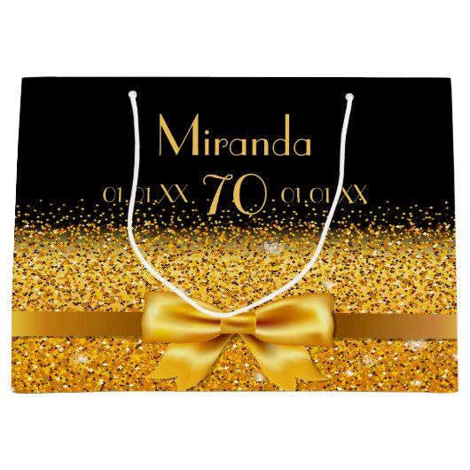 70e verjaardag zwarte goudbruine monogram large cadeautasje (Voorkant)