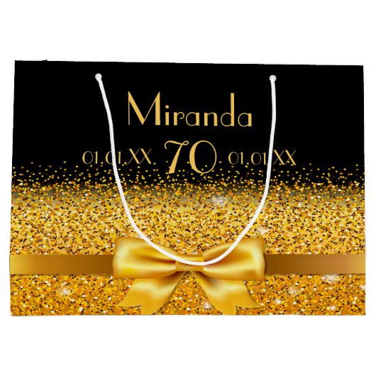 70e verjaardag zwarte goudbruine monogram large cadeautasje (Achterkant)