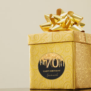 70e verjaardag zwarte gouden ballonpartij glitter ronde sticker