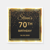 70e verjaardag zwarte gouden confetti naam man servet (Voorkant)