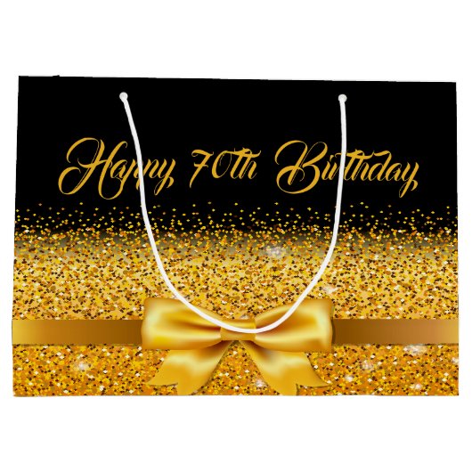 70e verjaardag zwarte gouden klassieke elegant groot cadeauzakje (Achterkant)