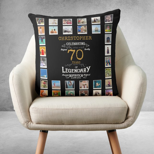 70e verjaardag zwarte gouden Legendaire foto Kussen (70th Birthday Black Gold Legendary Photo Throw Pillow
)