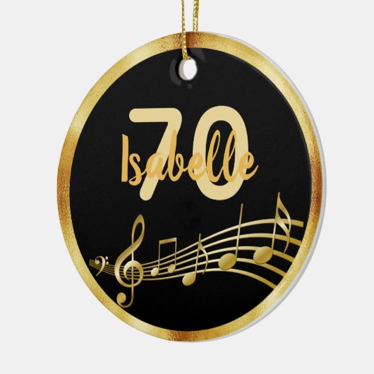 70e verjaardag zwarte gouden muzieknoten naam keramisch ornament (Links)