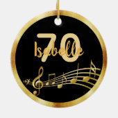70e verjaardag zwarte gouden muzieknoten naam keramisch ornament (Achterkant)