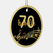 70e verjaardag zwarte gouden muzieknoten naam keramisch ornament (Rechts)