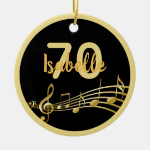 70e verjaardag zwarte gouden muzieknoten naam keramisch ornament